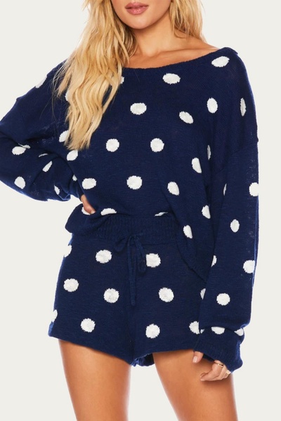 sandy short in navy polka dot