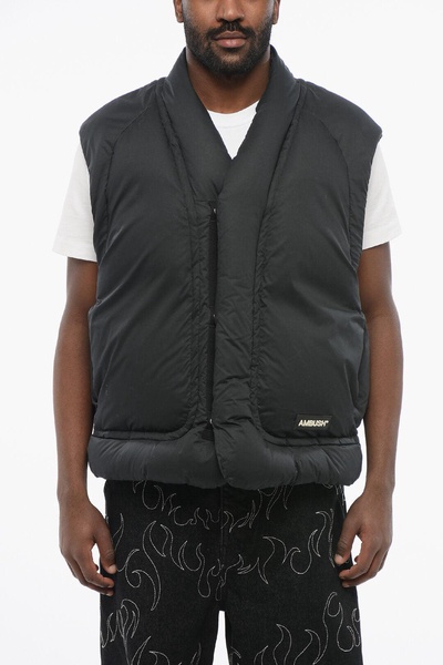 sleeveless kimono down jacket with snap buttons
