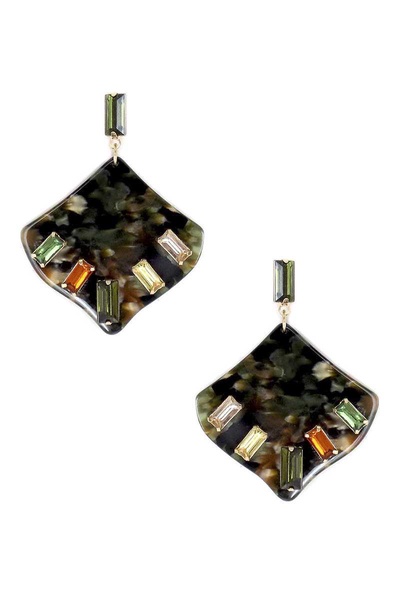women's acetate rhinestone square dangle earring