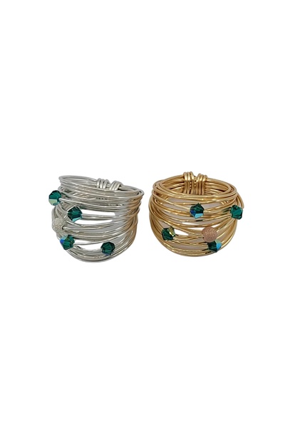 marcia wire wrap ring with deep green swarovski crystals - 14k gold fill/sterling silver