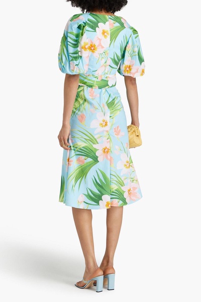 Puffed printed cotton-blend midi dress
