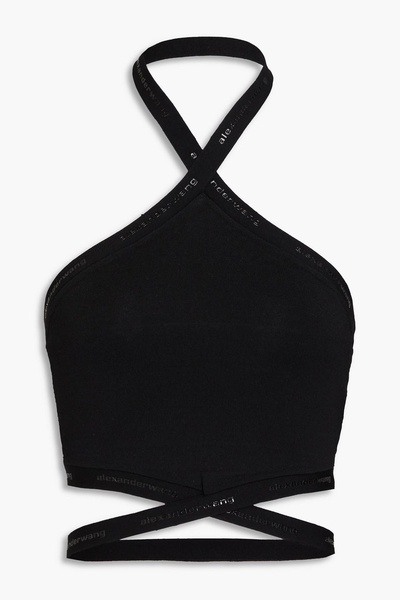 Black halter top with logo