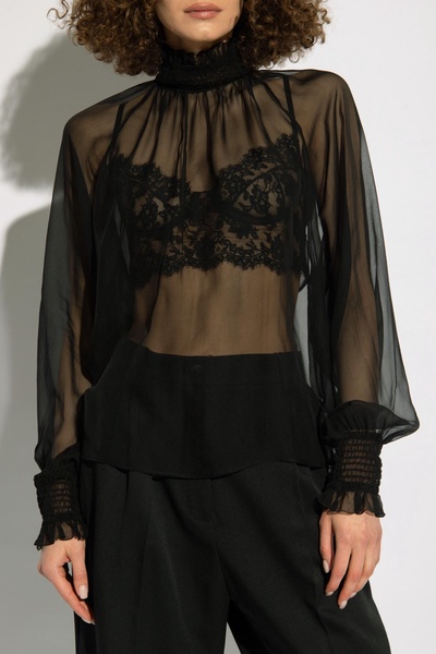 Smocked Neck Chiffon Blouse