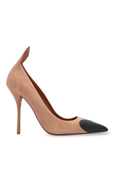 Heart suede and patent leather pumps