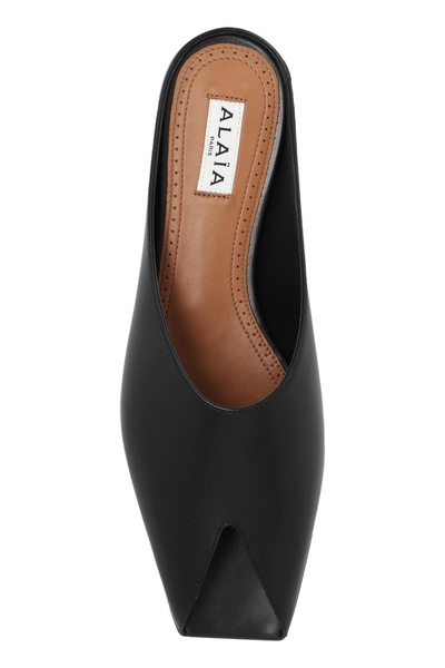 Leather Peep-Toe Ballerina Mules