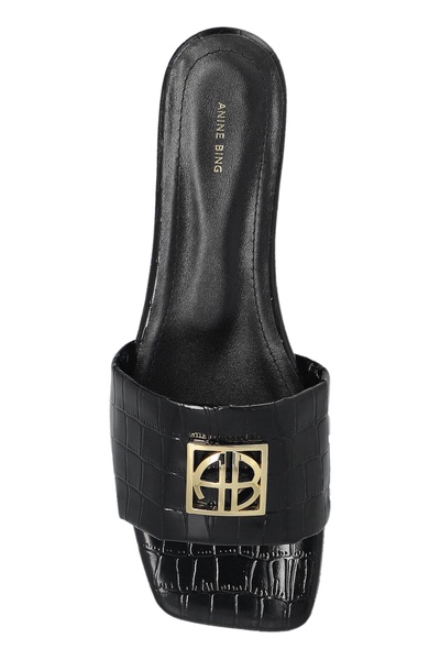 Anine Bing Leather slides with logo-shaped applique