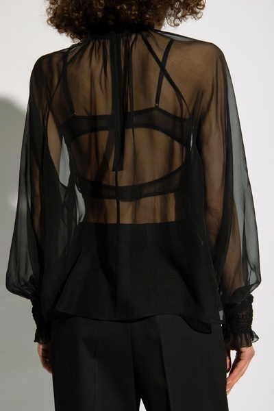 Smocked Neck Chiffon Blouse