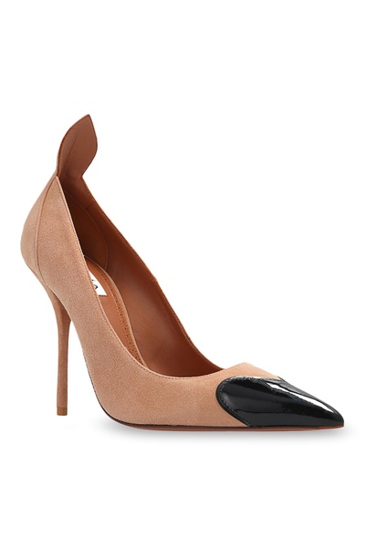 Heart suede and patent leather pumps