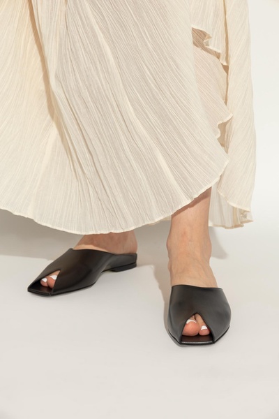 Leather Peep-Toe Ballerina Mules