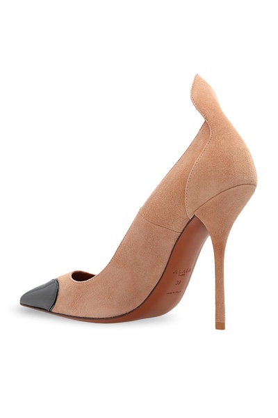 Heart suede and patent leather pumps