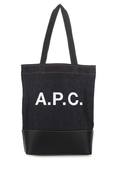 Blue denim and leather shopping bag