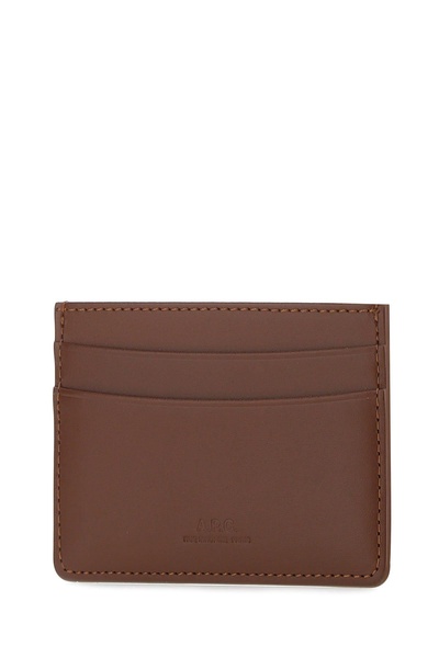 A.P.C. Men Brown Leather Card Holder