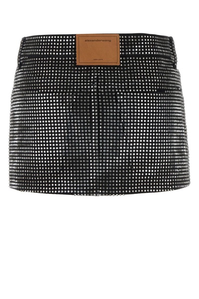 Embellished denim mini skirt