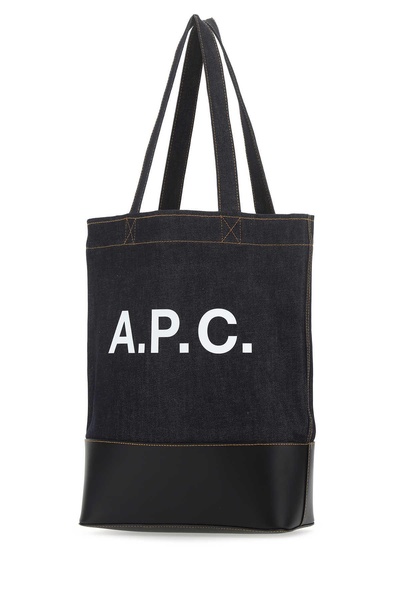 Blue denim and leather shopping bag