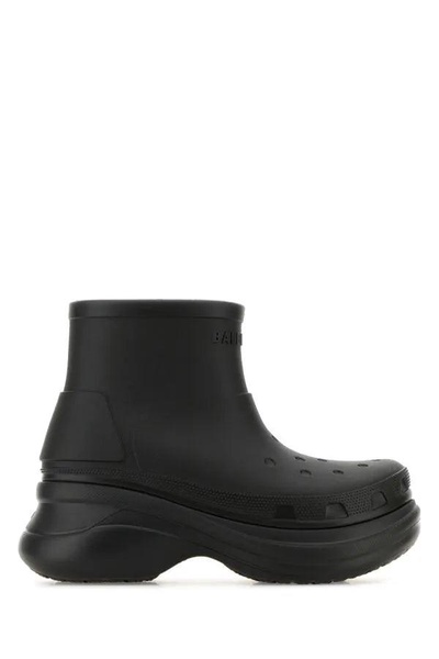 Balenciaga Women Black Rubber Balenciaga X Crocsâ„¢ Ankle Boots