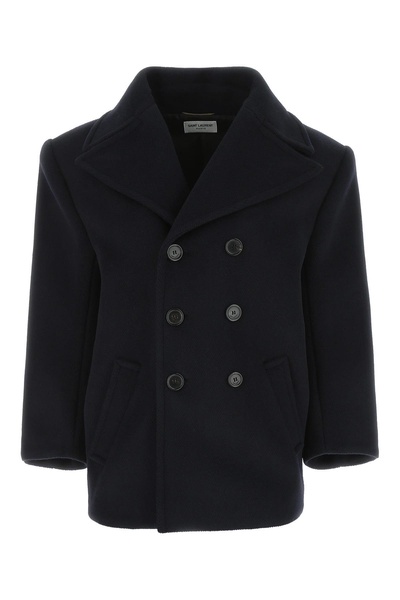 Saint Laurent Women Navy Blue Wool Oversize Coat