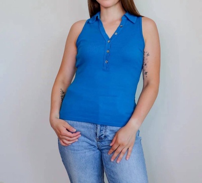 norah sleeveless polo top in pacific