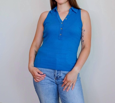 norah sleeveless polo in pacific blue