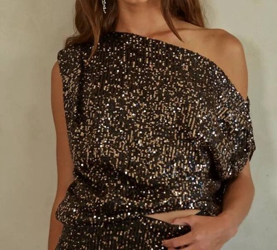 night out sequin top in black
