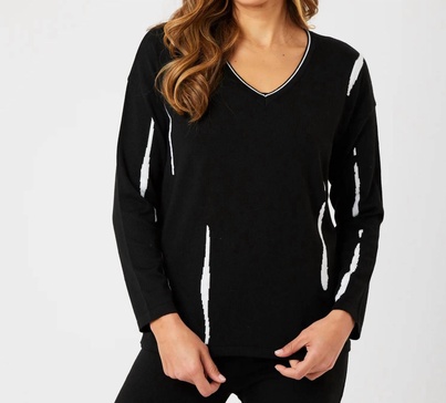 v-neck sweater in black/white