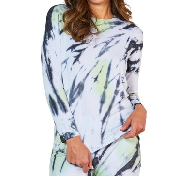 marble wash long sleeve scoop neck tee in lime