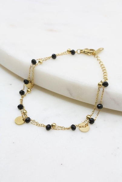gold and black crystal layered bracelet with gold accents