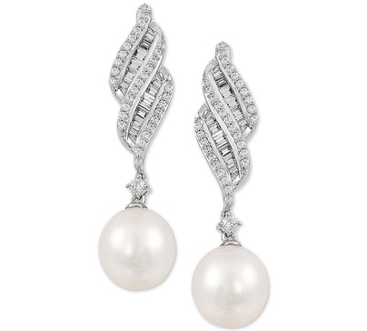 Cultured Freshwater Pearl (7mm) & Cubic Zirconia Drop Earrings in Sterling Silver, Created for Macy's