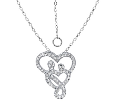 Cubic Zirconia Intertwined Mom & Child Heart Pendant Necklace in Sterling Silver, 16" + 2" extender, Created for Macy's