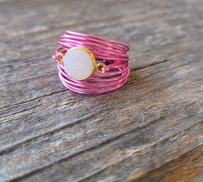 torrey ring in hot pink with white druzy