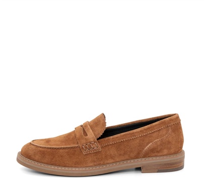 kalendra women's suede penny loafer in brown