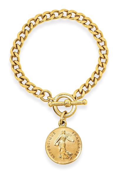 Ben-Amun "Moroccan" Coin Bracelet, Bohemian Statement Vintage Jewelry, 24k Gold, One Size, Made in New York
