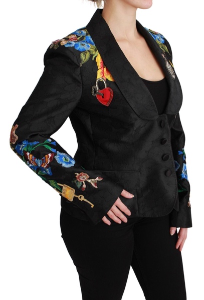 Black Crystal Brocade Blazer Jacket