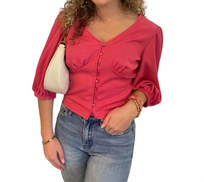 bubble sleeve top in bright pink