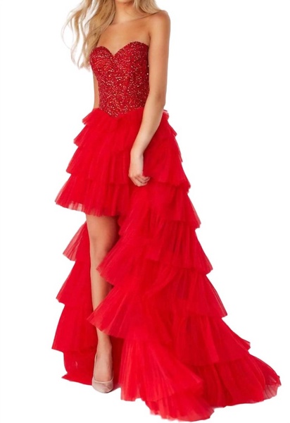 strapless mermaid prom dress in red