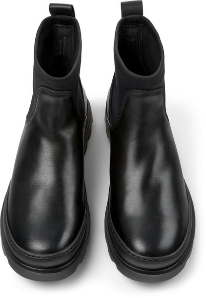 Black leather and textile ankle boots for women