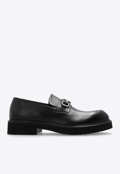 Gancini Plaque Leather Loafers