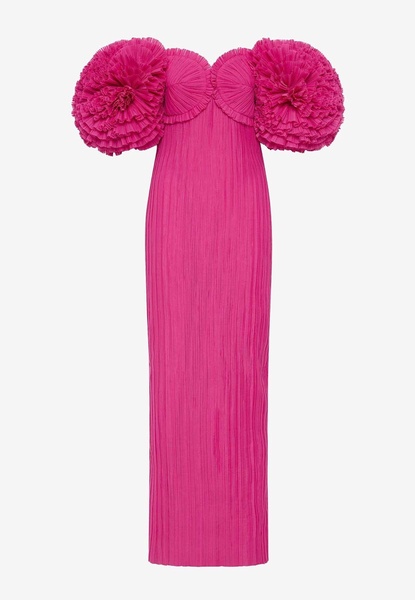 Crystallise Off-Shoulder Plisse Gown