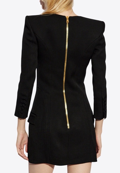 V-neck Buttoned Crepe Mini Dress