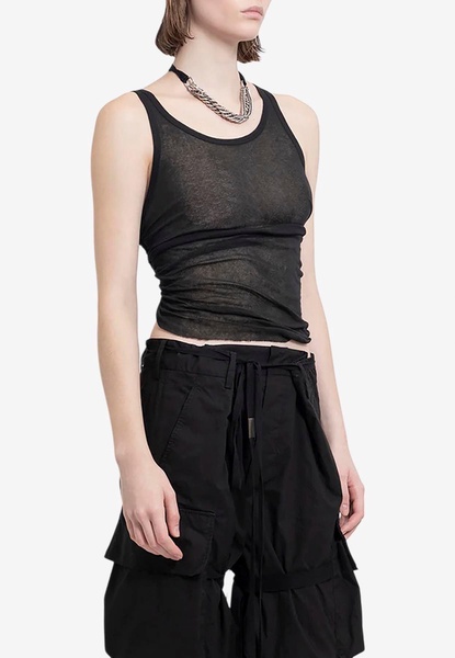 Mara Wrinkled Sheer Cropped Tank Top