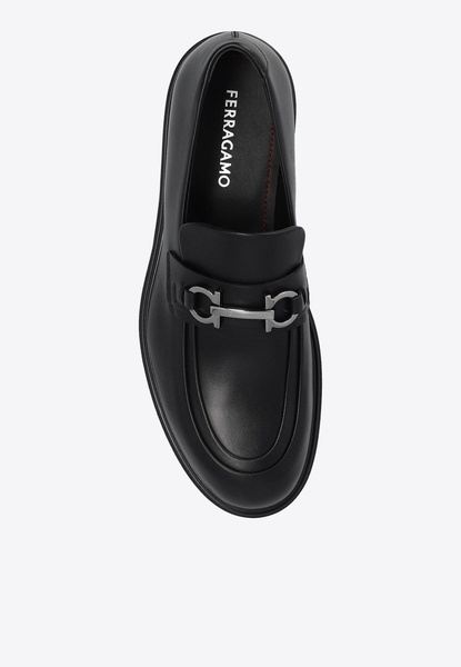 Gancini Plaque Leather Loafers