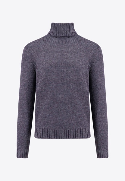 High-Neck Rib Knit Wool Sweater