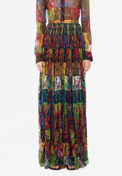 Ruched Printed Maxi Skirt