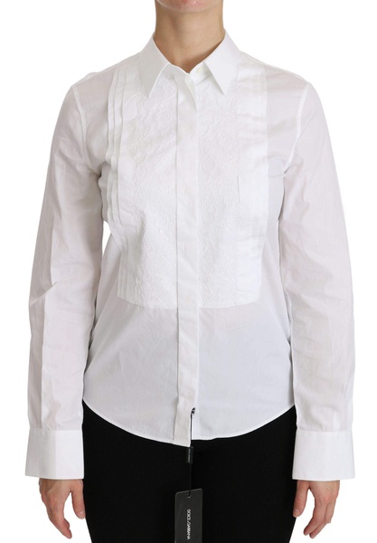 Dolce & Gabbana  White Collared Long Sleeve Polo Shirt