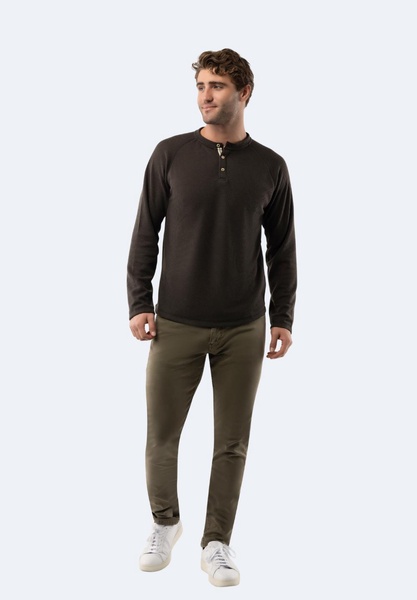 army green waffle knit 3-button henley