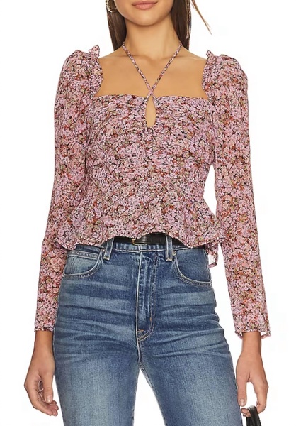 toni top in black pink floral