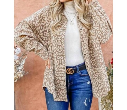 leopard corduroy loose shacket in beige