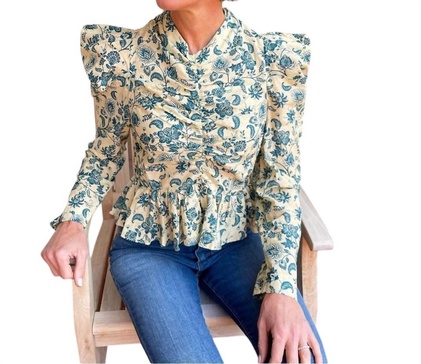 charley top in teal/white
