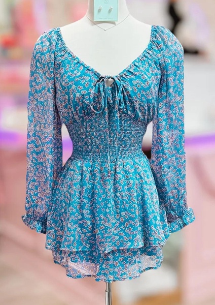 women's real printed romper-dress in teal