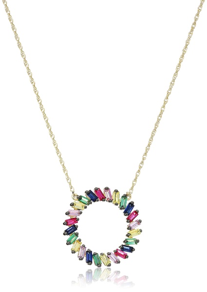 Amazon Essentials 18K Yellow Gold Plated Sterling Silver Rainbow Color Pendant Necklace , (previously Amazon Collection)