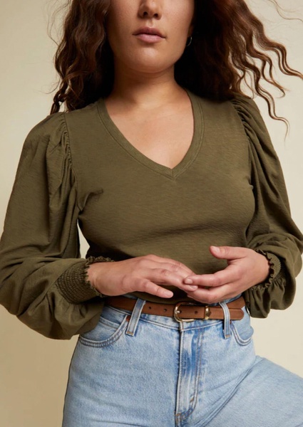 tabitha full sleeve v- neck in olive green